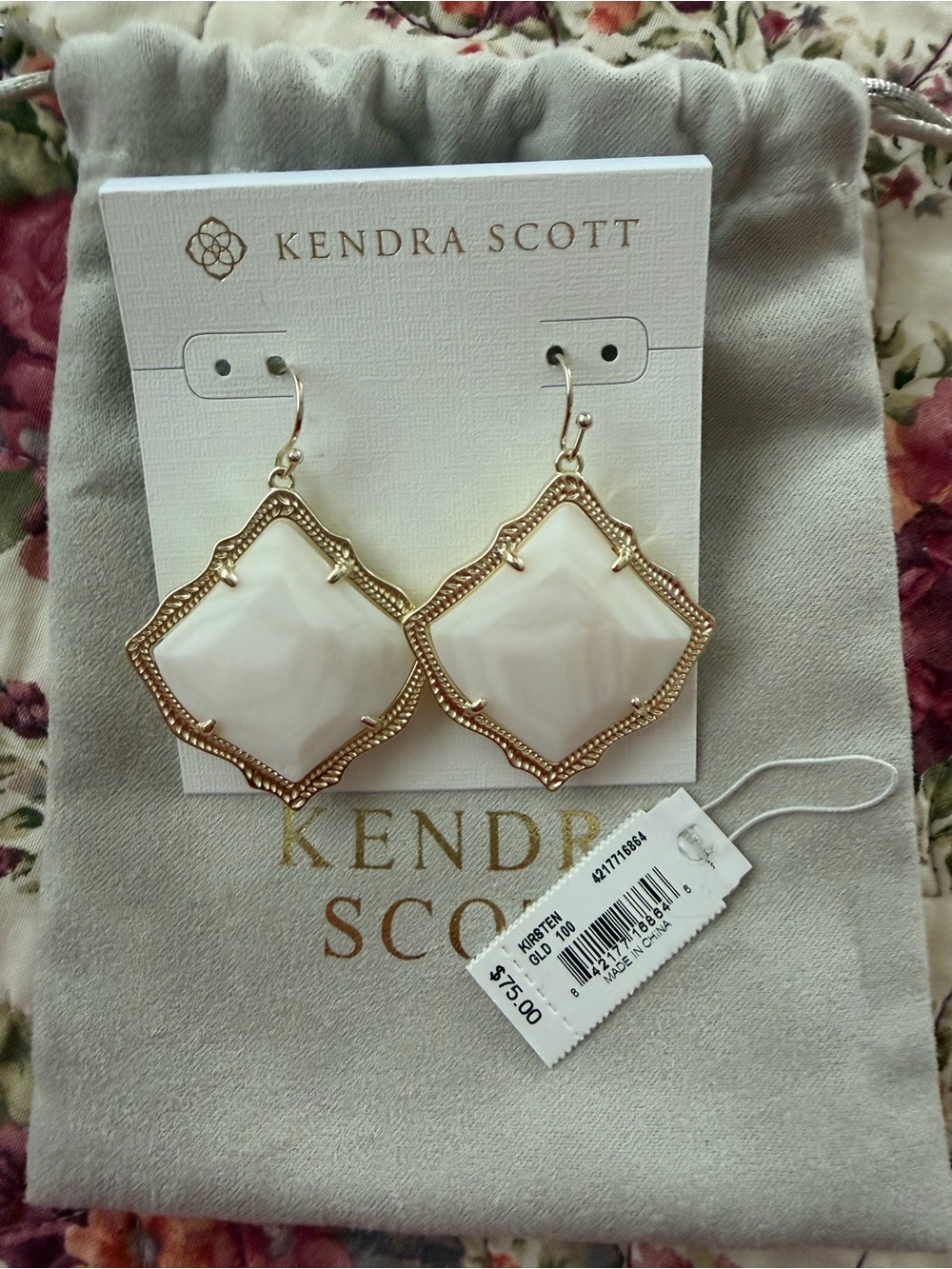 Kendra Scott Kirsten Gold & White Diamond Drop Earrings